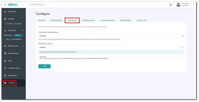 Configure the Call Quality Test and Parameter Settings for Patients