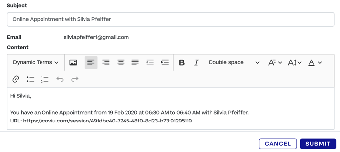 Halaxy Appointment Email
