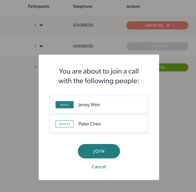 Informative modal when joining a call.