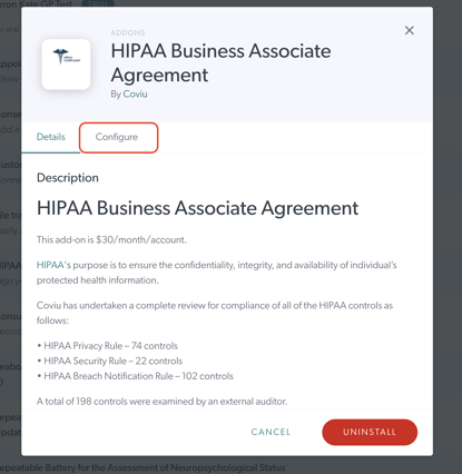 HIPAA Agreement Addon Configuration